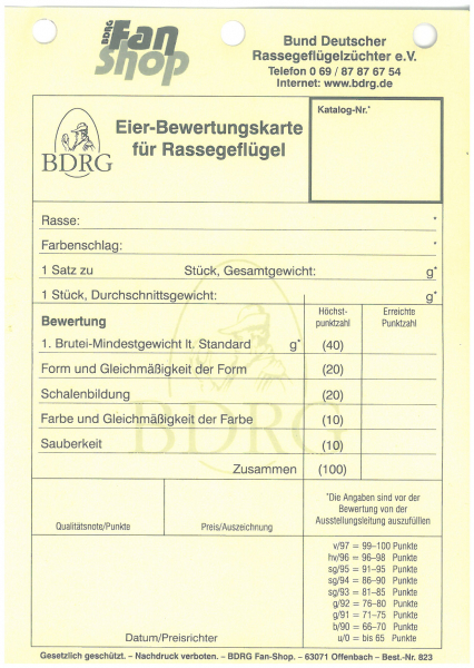 Bewertungskarten Block Eier 50 Stück